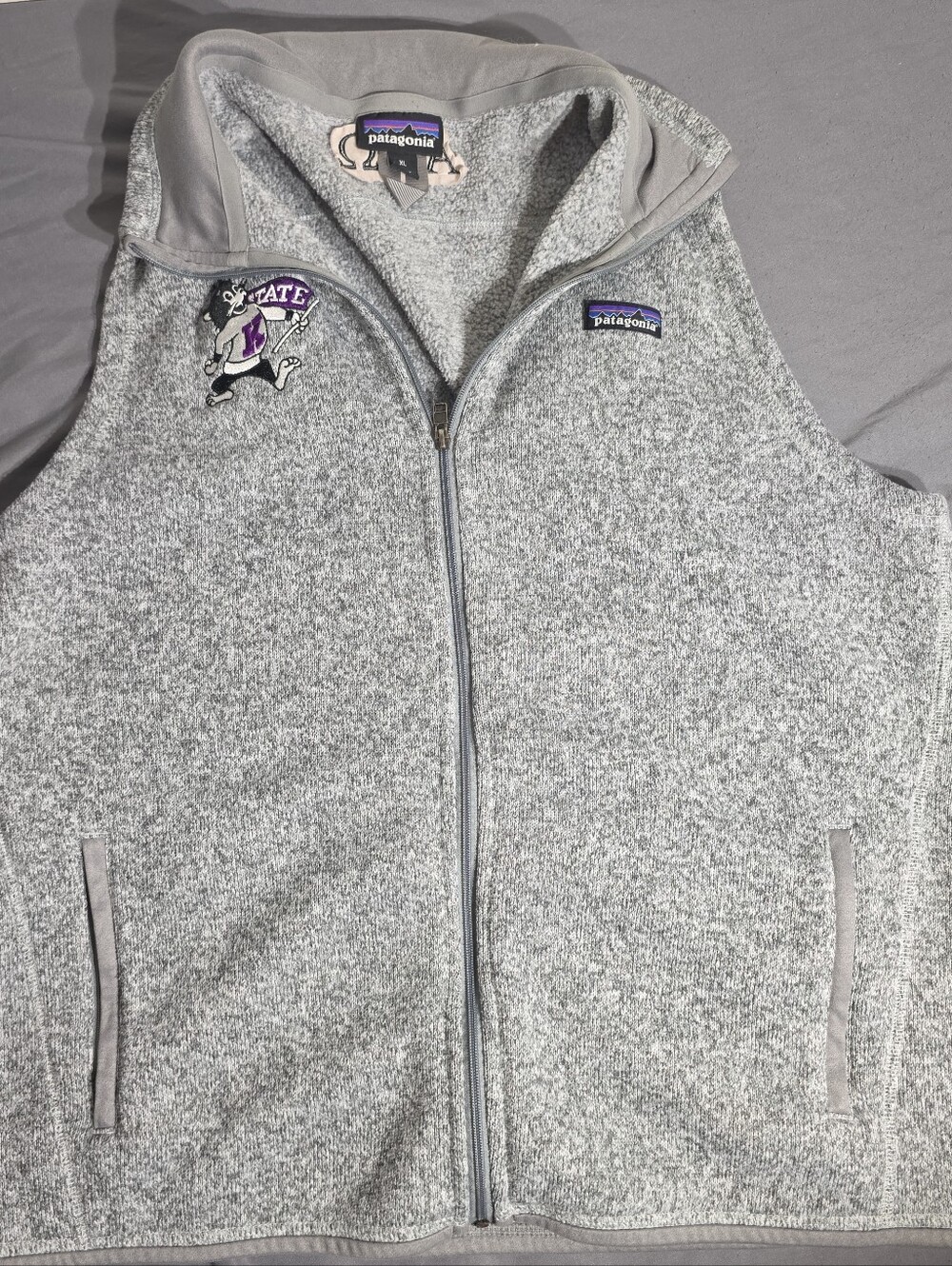Patagonia Gray Fleece Vest Kansas State Logo Alpha Chi Omega